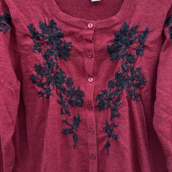Coldwater Merino Wool Blend Embroidered Cardigan L Whimsigoth Dark Floral Fairy - Picture 4 of 7